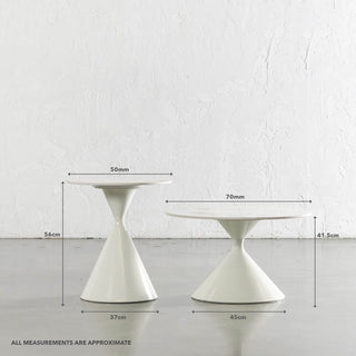 VENARIA CERAMICA OCCASIONAL TABLES | SET OF 2 | GHOST WHITE + ONYX CALCUTTA | MEASUREMENTS