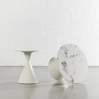 VENARIA OCCASIONAL TABLES  |  SET OF 2  |  GHOST WHITE + ONYX CALCUTTA