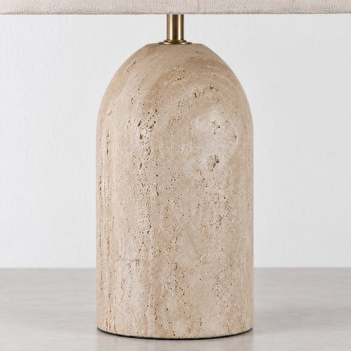 VERDURO TABLE LAMP  |  42CM  |  TRAVERTINE + LINEN SHADE