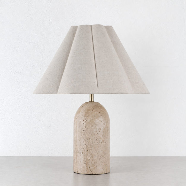 VERDURO TABLE LAMP  |  42CM  |  TRAVERTINE + LINEN SHADE