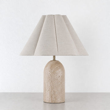 VERDURO TABLE LAMP  |  42CM  |  TRAVERTINE + LINEN SHADE