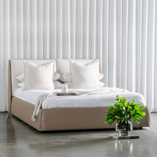 VESIMA BEDHEAD + FRAME  |  BEIGE ROYAL + TOBACCO TAN