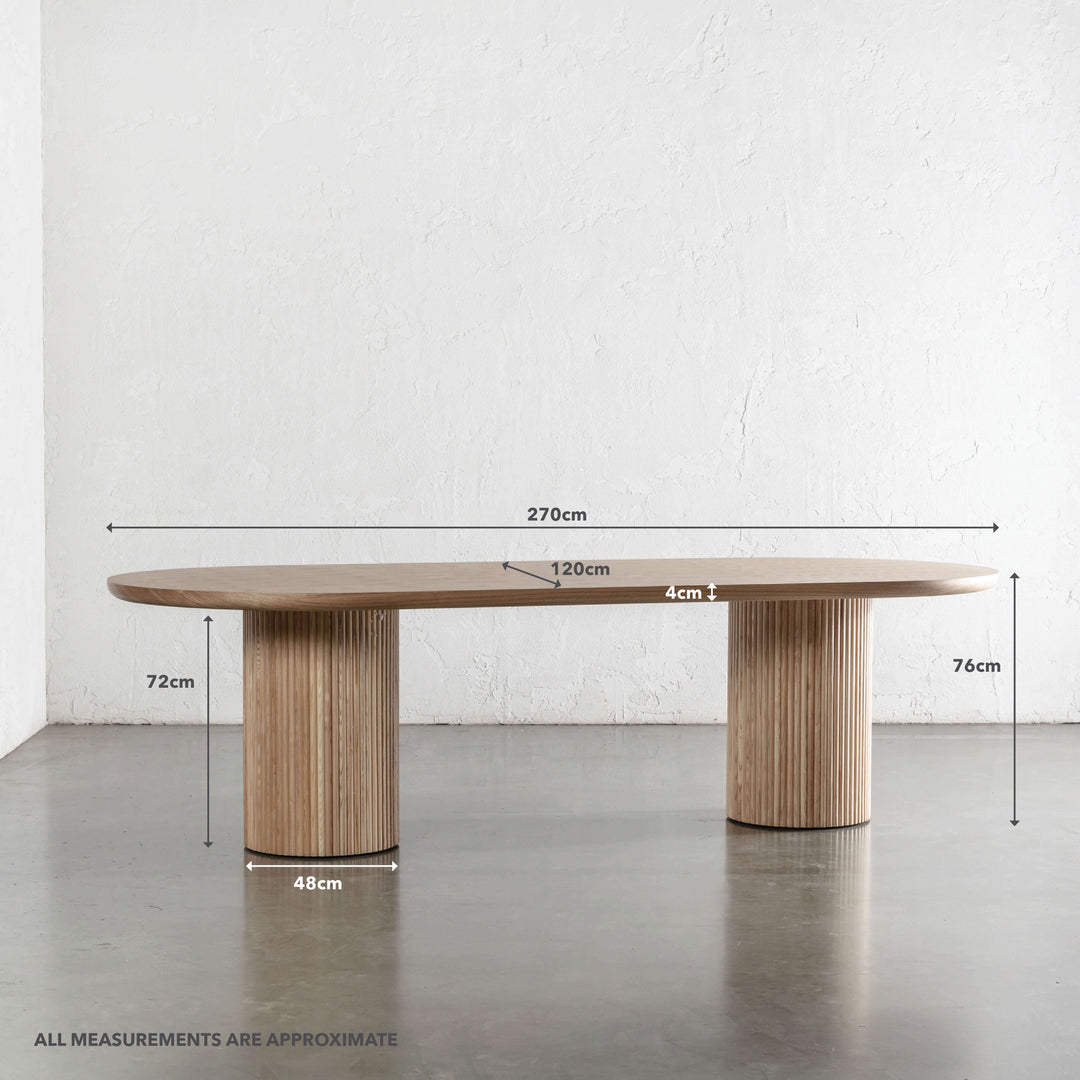 VITOLO OVAL PILLAR DINING TABLE  |  BIRCH ASH WOOD GRAIN  |  270CM | MEASUREMENTS