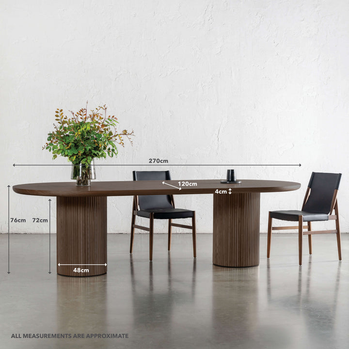 VITOLO OVAL PILLAR DINING TABLE | DEEP WALNUT WOOD GRAIN | 270CM | MEASUREMENTS