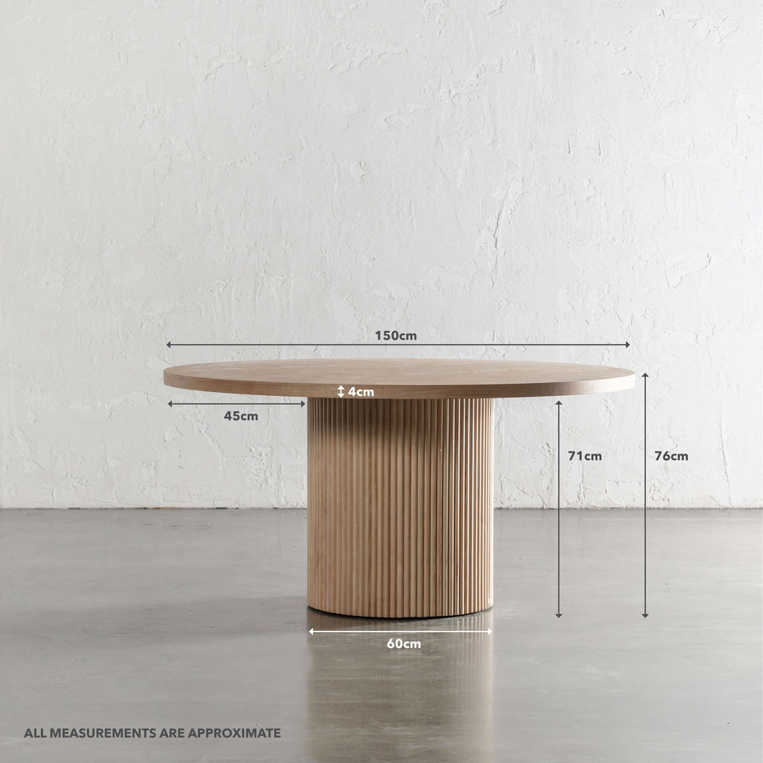 VITOLO ROUND DINING TABLE  |  BIRCH ASH WOOD GRAIN  |  150CM | MEASUREMENTS
