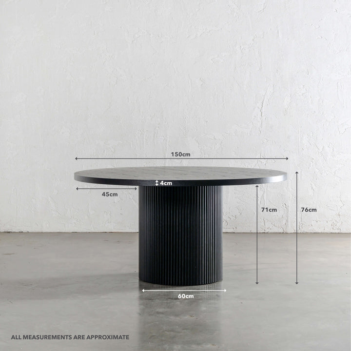 VITOLO ROUND DINING TABLE | BLACK NOIR WOOD GRAIN | 150CM | MEASUREMENTS