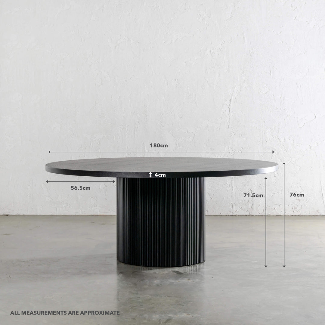 VITOLO ROUND DINING TABLE | BLACK NOIR WOOD GRAIN | 180CM | MEASUREMENTS