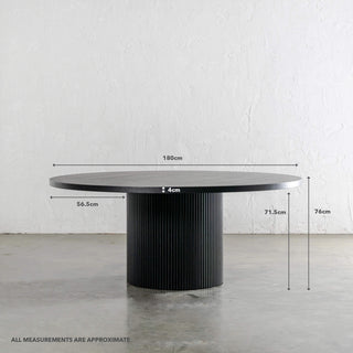 VITOLO ROUND DINING TABLE | BLACK NOIR WOOD GRAIN | 180CM | MEASUREMENTS