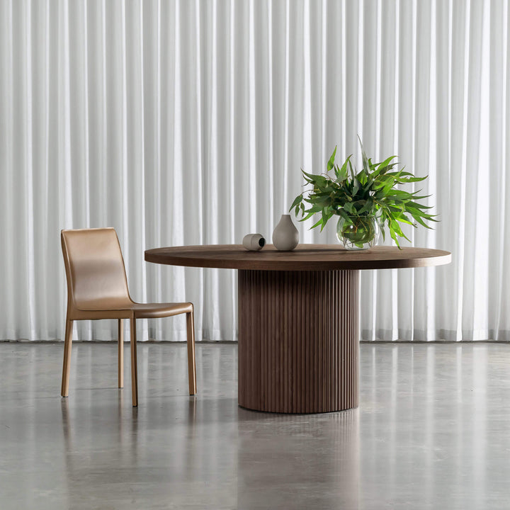 VITOLO ROUND DINING TABLE  |  DEEP WALNUT WOOD GRAIN  |  150CM