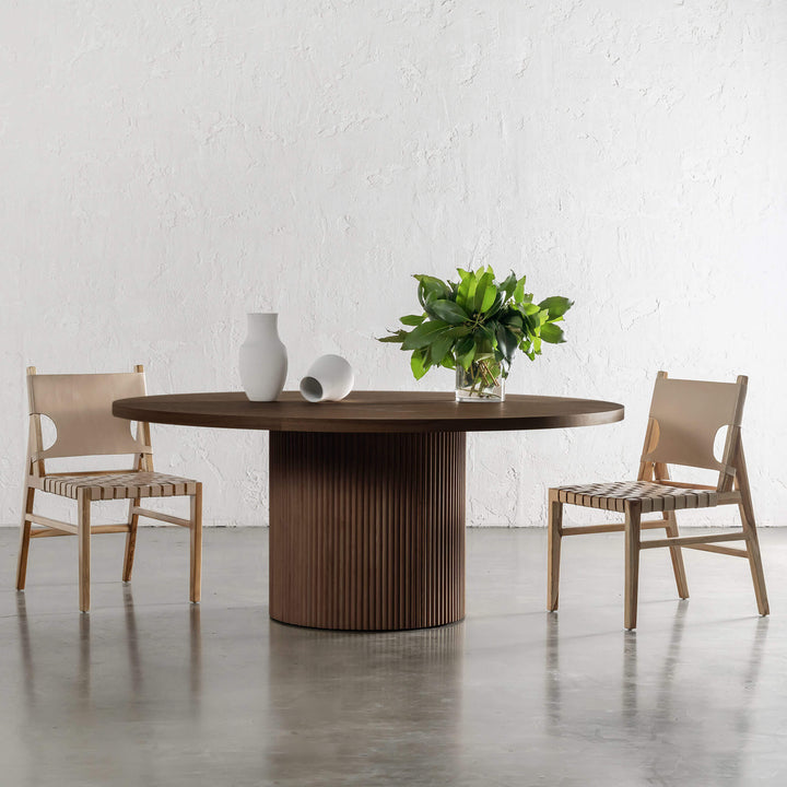 VITOLO ROUND DINING TABLE  |  DEEP WALNUT WOOD GRAIN  |  180CM
