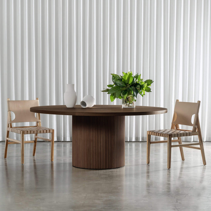 VITOLO ROUND DINING TABLE  |  DEEP WALNUT WOOD GRAIN  |  180CM