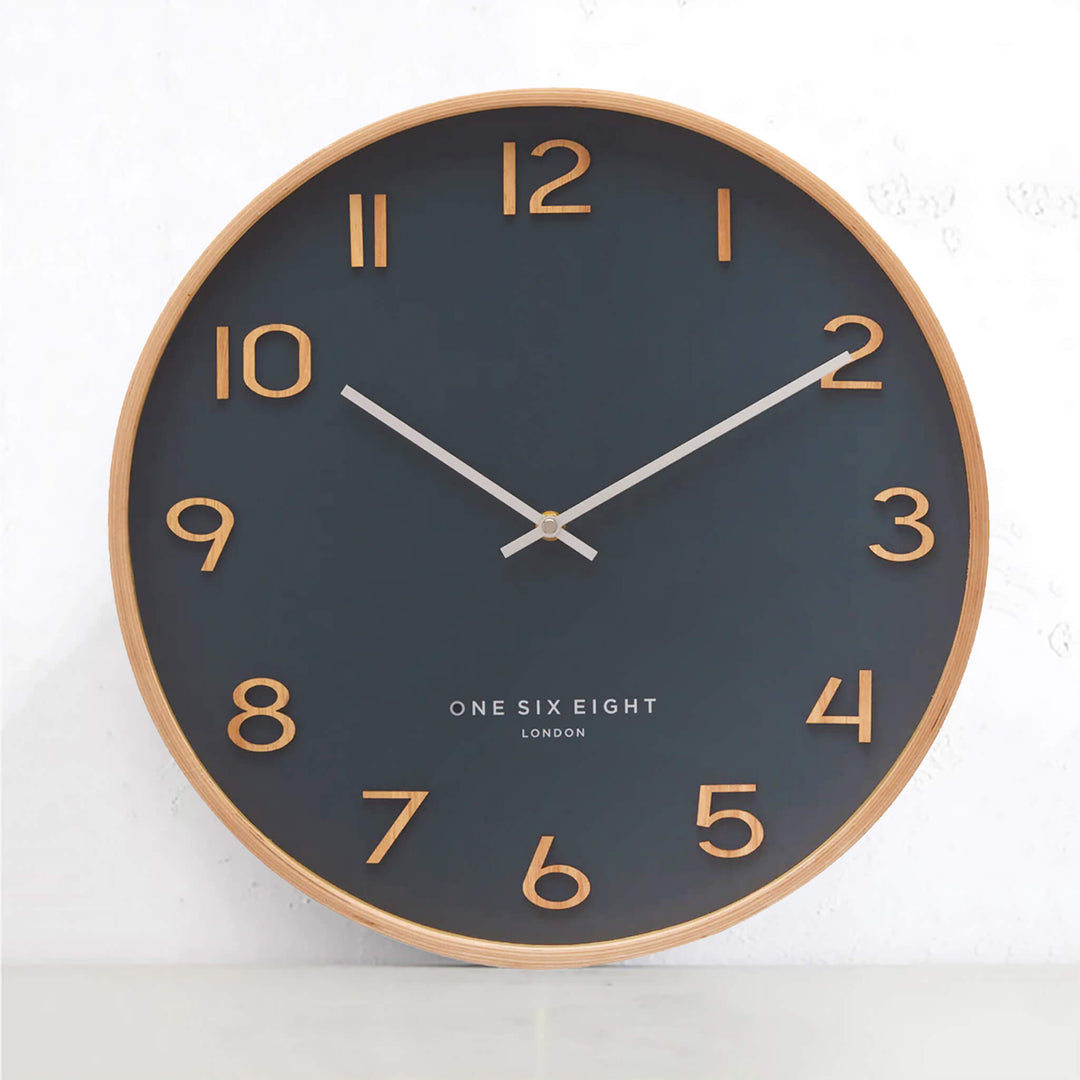 ONE SIX EIGHT LONDON  |  WALLACE SILENT WALL CLOCK  |  PETROL BLUE  |  53CM