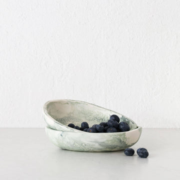 WESLEY RESIN PEBBLE BOWL BUNDLE X2  |  15CM X 20CM  |  SAGE