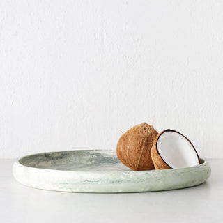 WESLEY RESIN PEBBLE SERVING TRAY | LARGE 50CM | SAGE