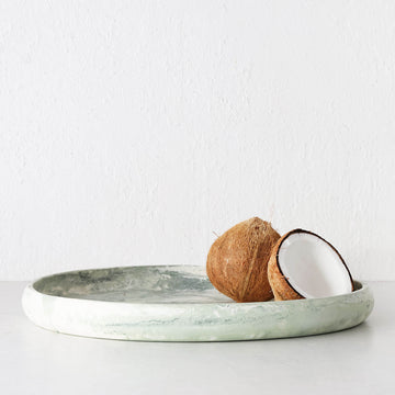 WESLEY RESIN PEBBLE SERVING TRAY | LARGE 50CM | SAGE