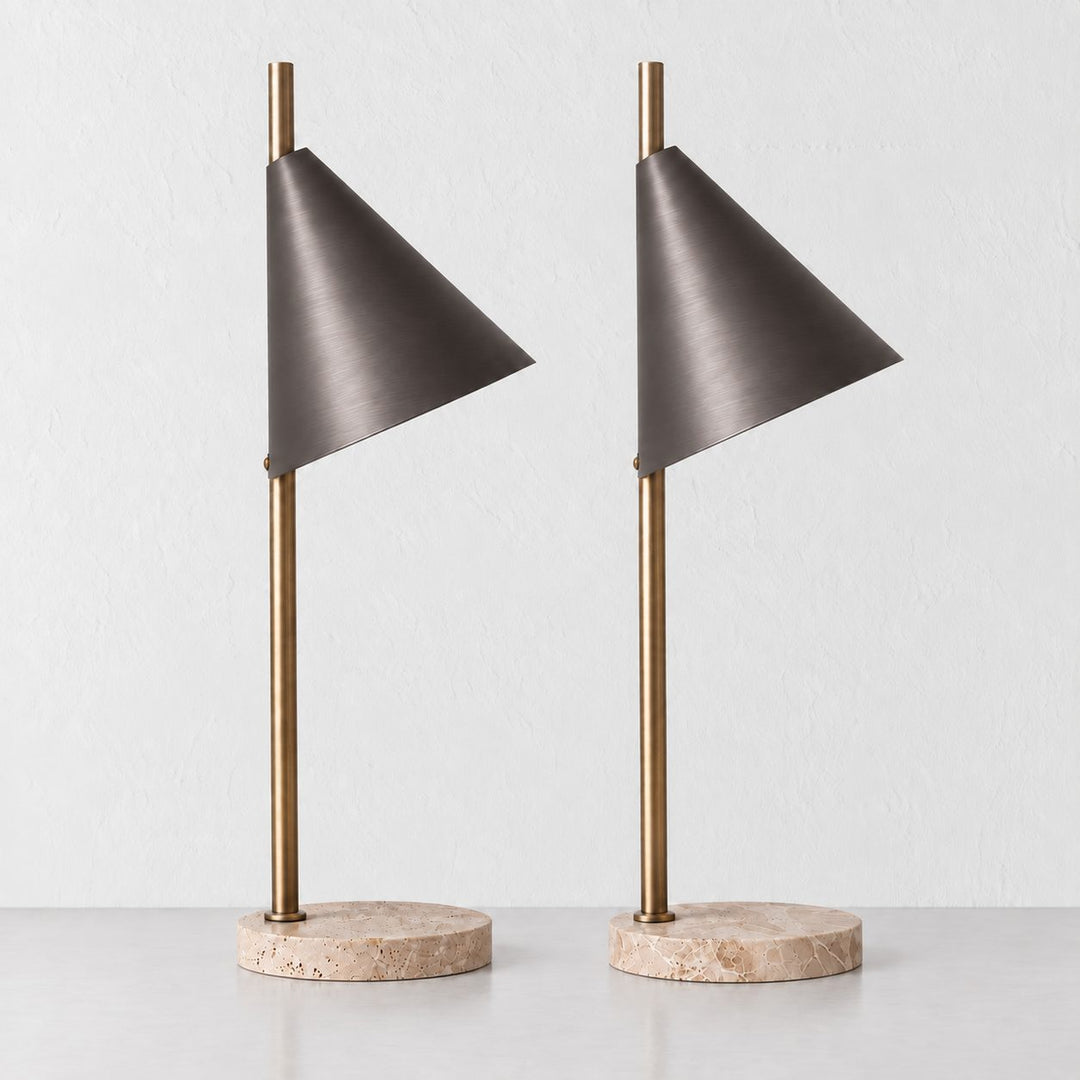 WEXFORD TABLE LAMP  | 56CM  |  TRAVERTINE + DARK BRASS SHADE