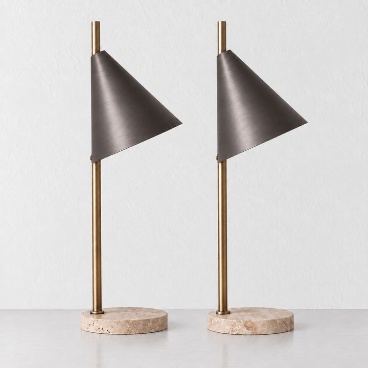 WEXFORD TABLE LAMP  | 56CM  |  TRAVERTINE + DARK BRASS SHADE