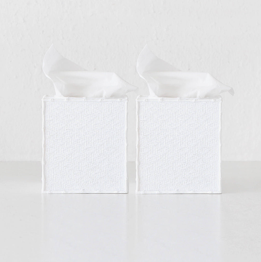 WHITE WEAVE TISSUE BOX COVER  |  SQUARE  |  BUNDLE X2