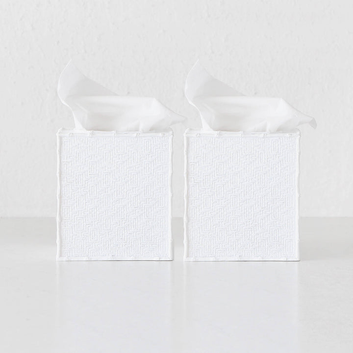 WHITE WEAVE TISSUE BOX COVER | SQUARE | BUNDLE X2