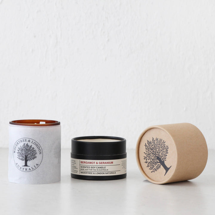 WAVERTREE + LONDON NATURALS  |  SCENTED CANDLE  |  BERGAMOT + GERANIUM