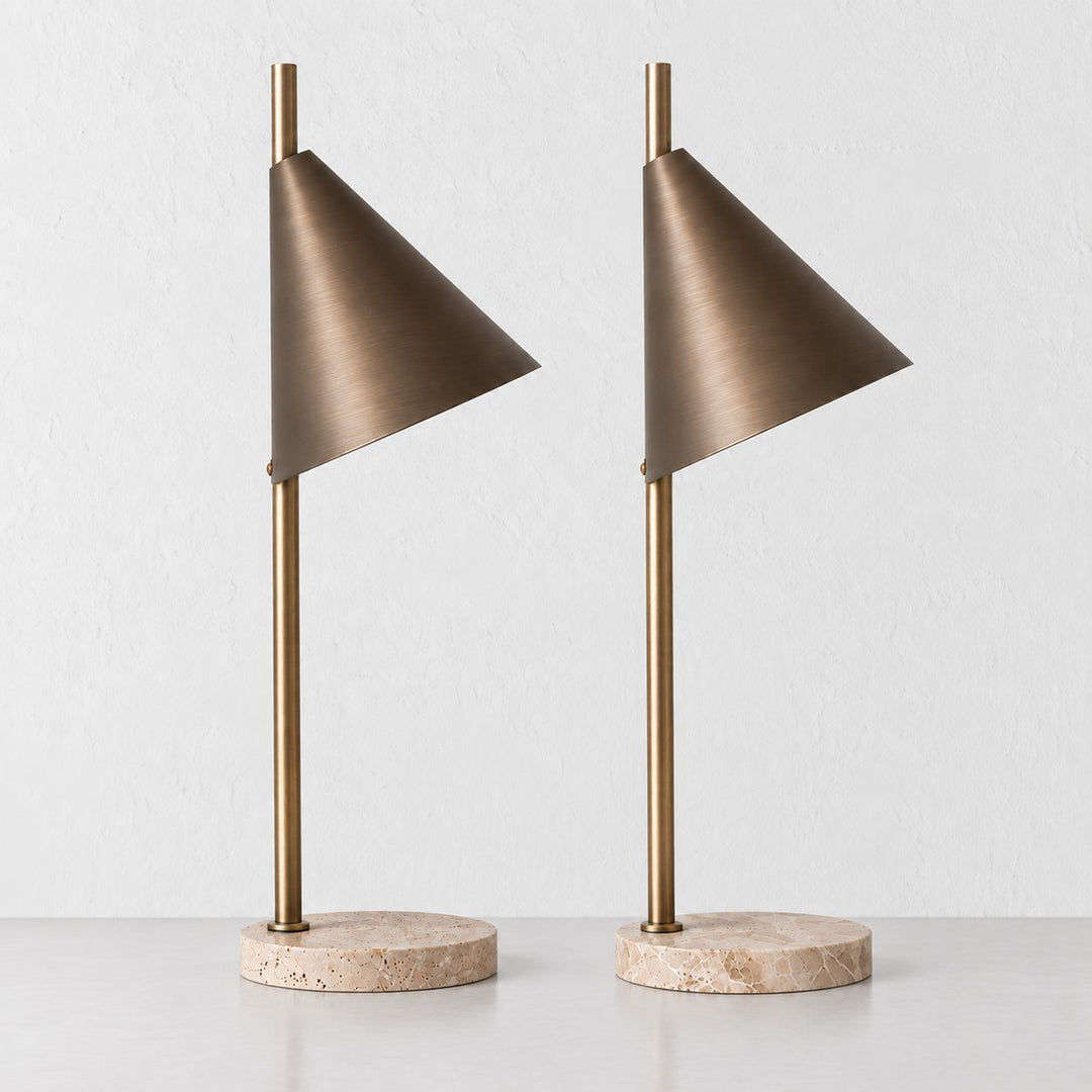 WEXFORD TABLE LAMP  | 56CM  |  TRAVERTINE + DARK BRASS SHADE