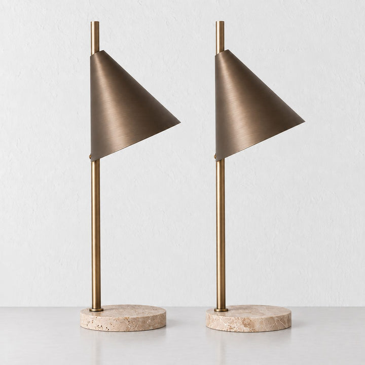 WEXFORD TABLE LAMP  | 56CM  |  TRAVERTINE + DARK BRASS SHADE