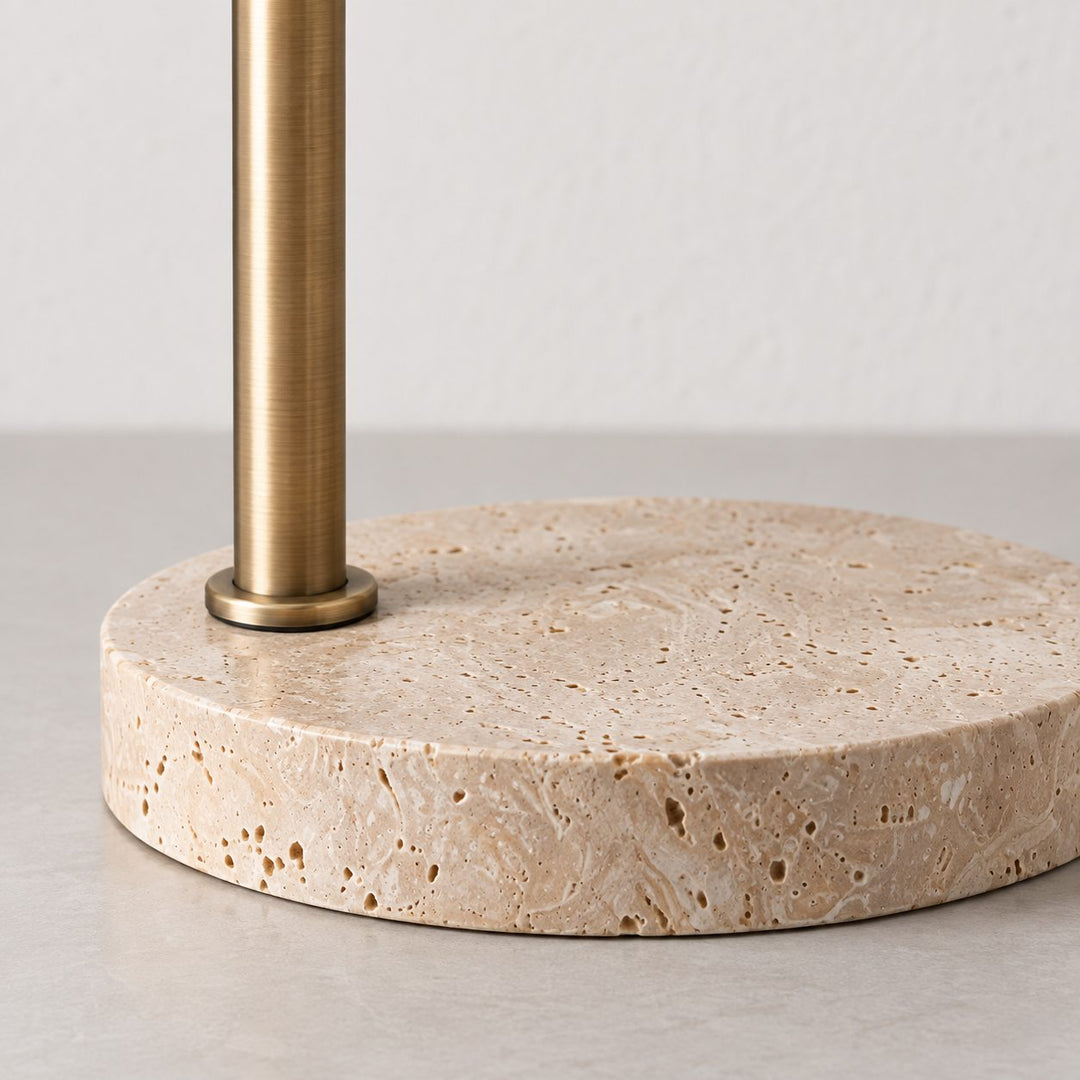 WEXFORD TABLE LAMP  | 56CM  |  TRAVERTINE + DARK BRASS SHADE