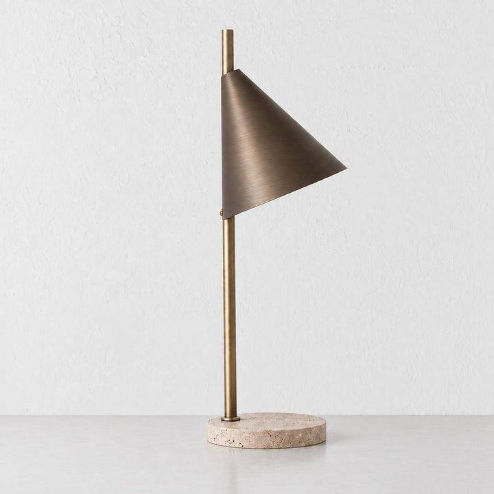 WEXFORD TABLE LAMP  | 56CM  |  TRAVERTINE + DARK BRASS SHADE