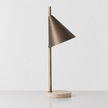 WEXFORD TABLE LAMP  | 56CM  |  TRAVERTINE + DARK BRASS SHADE