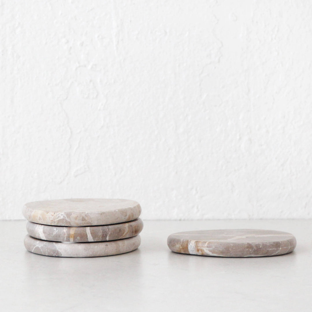 XENA OVAL MARBLE COASTER | SET OF 4 | TAUPE MARBLE