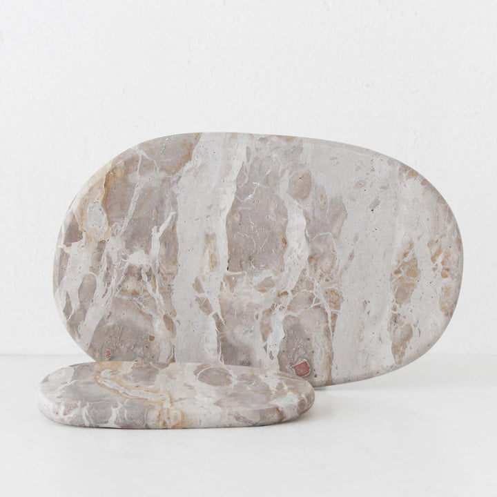 XENA OVAL MARBLE SERVING BOARD BUNDLE  |  24CM + 38CM  |  TAUPE MARBLE