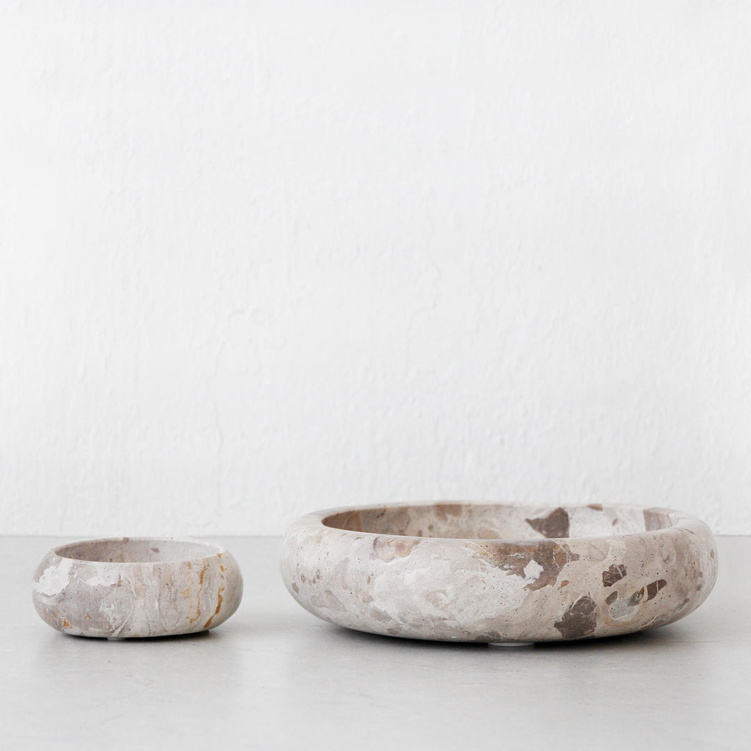 XENA ROUND MARBLE BOWL BUNDLE X2  |  12CM + 26CM  |  TAUPE MARBLE