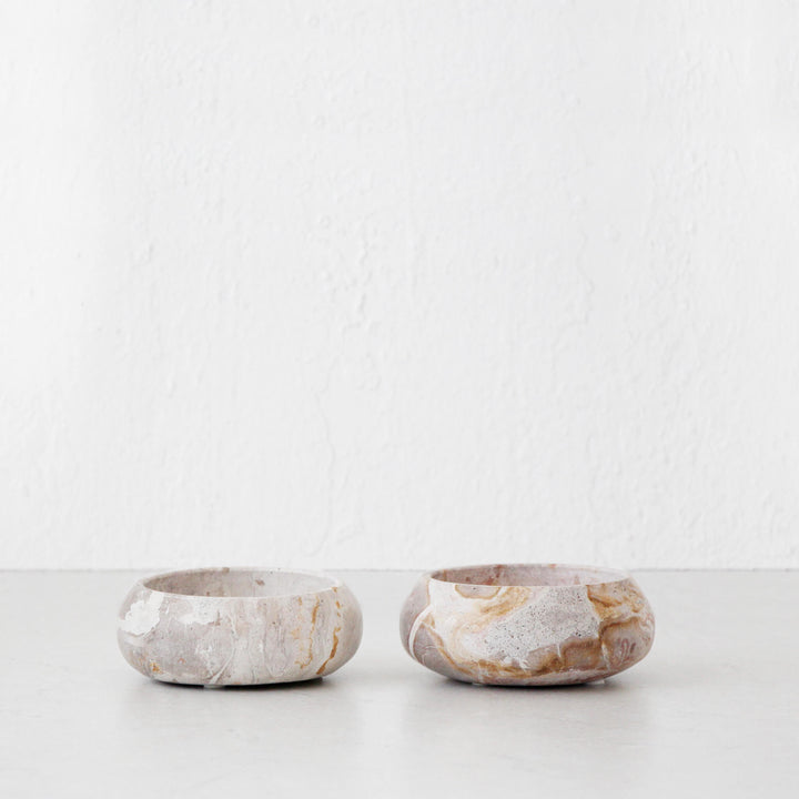 XENA SMALL ROUND MARBLE BOWL BUNDLE X2  |  12CM  |  TAUPE MARBLE