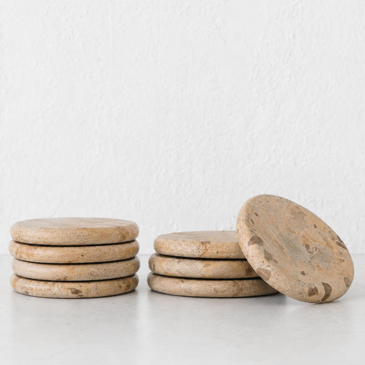 XENA ROUND COASTER  |  SET OF 8  |  CAPRI BEIGE MARBLE