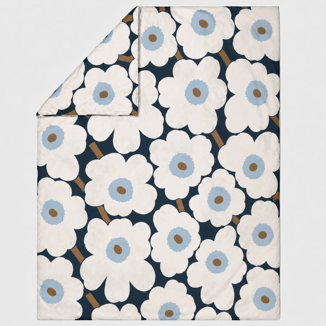 MARIMEKKO  |  UNIKKO KING DUVET COVER  |  210 X 210CM  |  BLUEBERRY + OFF WHITE + COLD BLUE