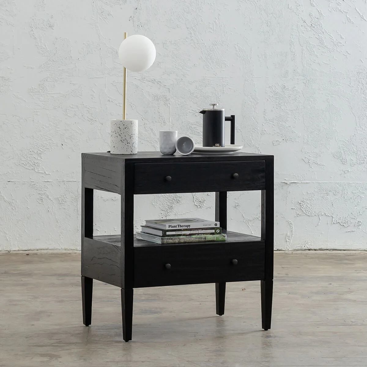 AMARA CONRAD BEDSIDE NIGHTSTAND BLACK TIMBER GRAIN Living By