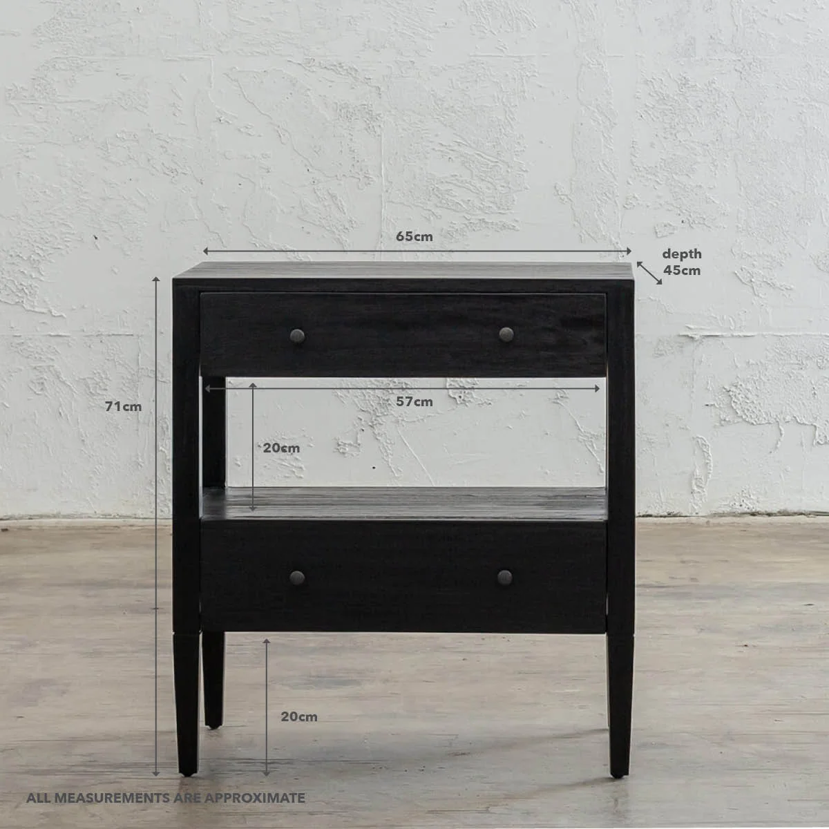 Black and deals timber bedside table