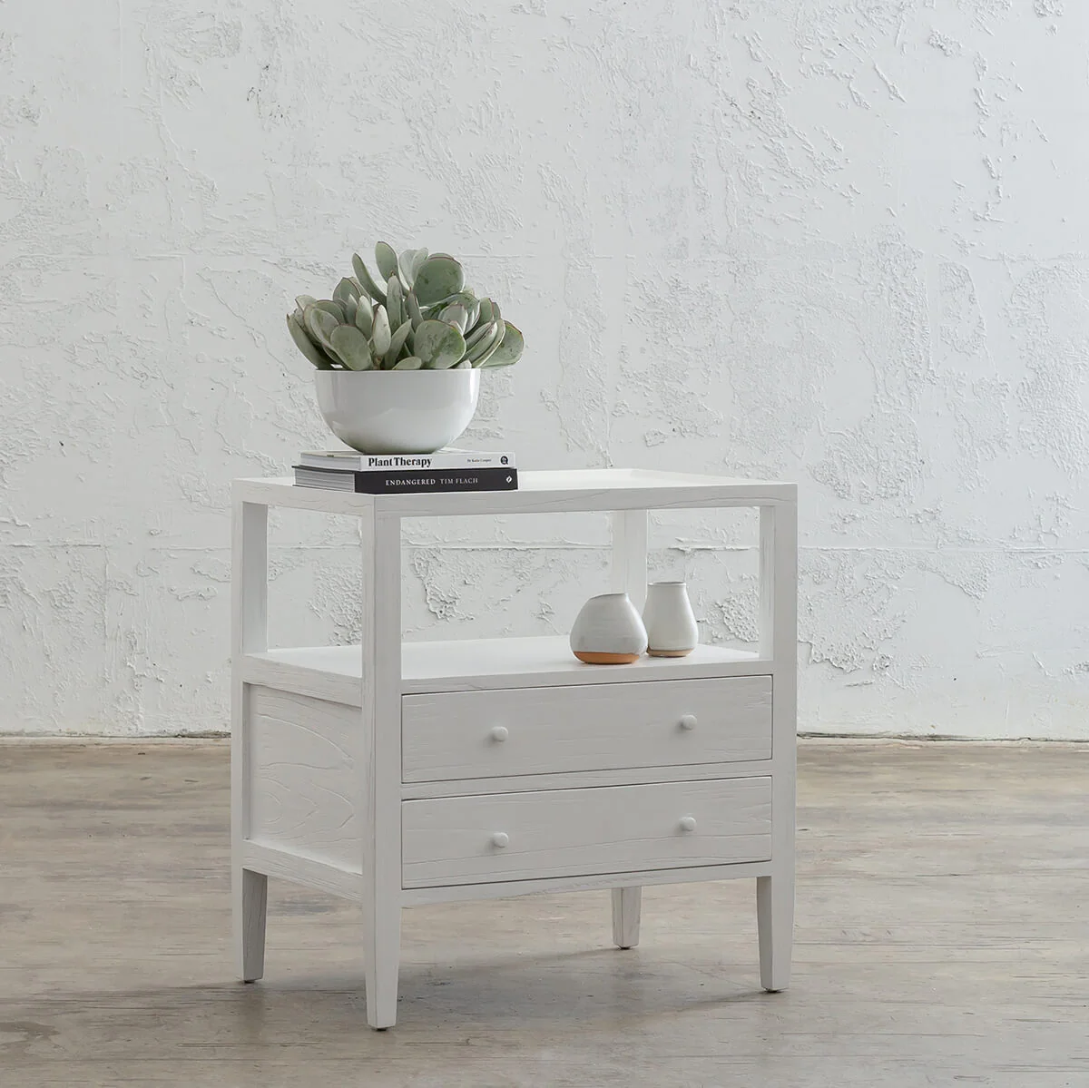 White and timber online bedside table