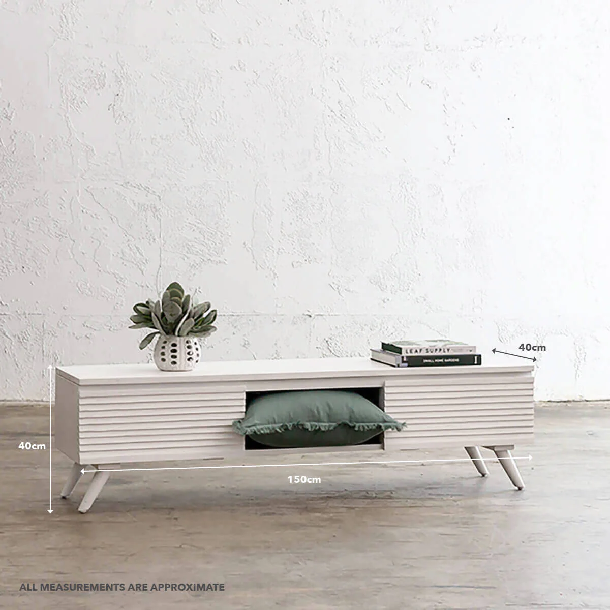 AMARA MID CENTURY TIMBER TV STAND 2 DOOR 150CM WHITE Living