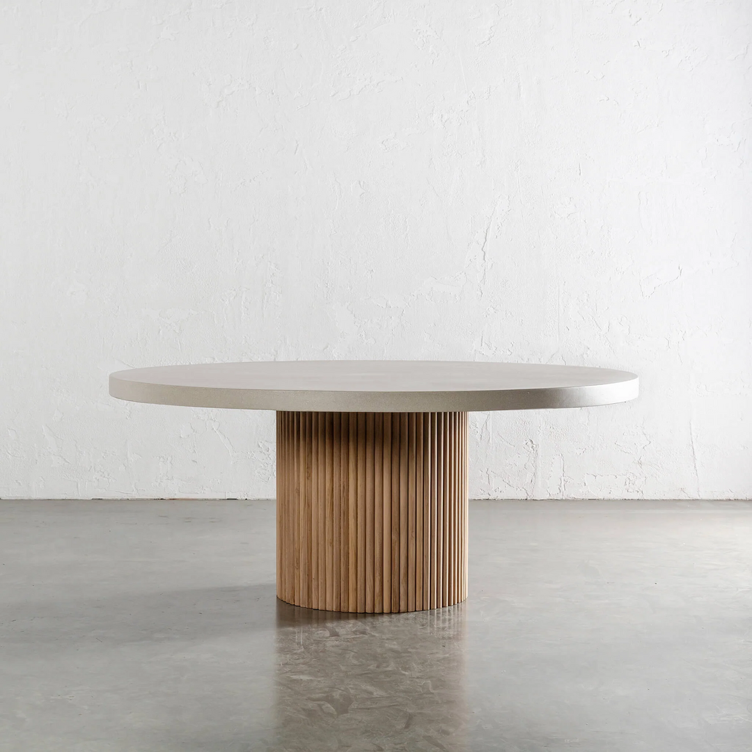 ARIA VITOLO PILLAR ROUND DINING TABLE  |  SAHARA CIMENT  |  180CM