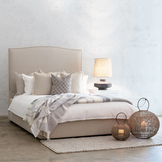 AVALON BED WITH STUDDED CURVE FRAME  |  NATURAL LINEN