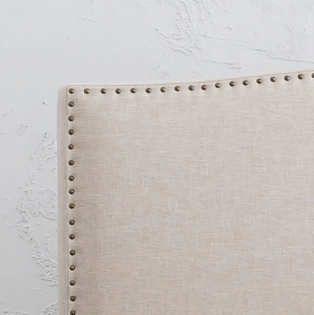 AVALON BED WITH STUDDED CURVE FRAME  |  NATURAL LINEN