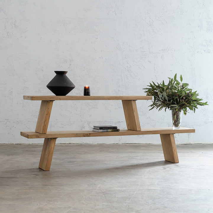 CAPRETTA ELM BENCH STACKED |  160CM  |  BLEACHED BRISTLE