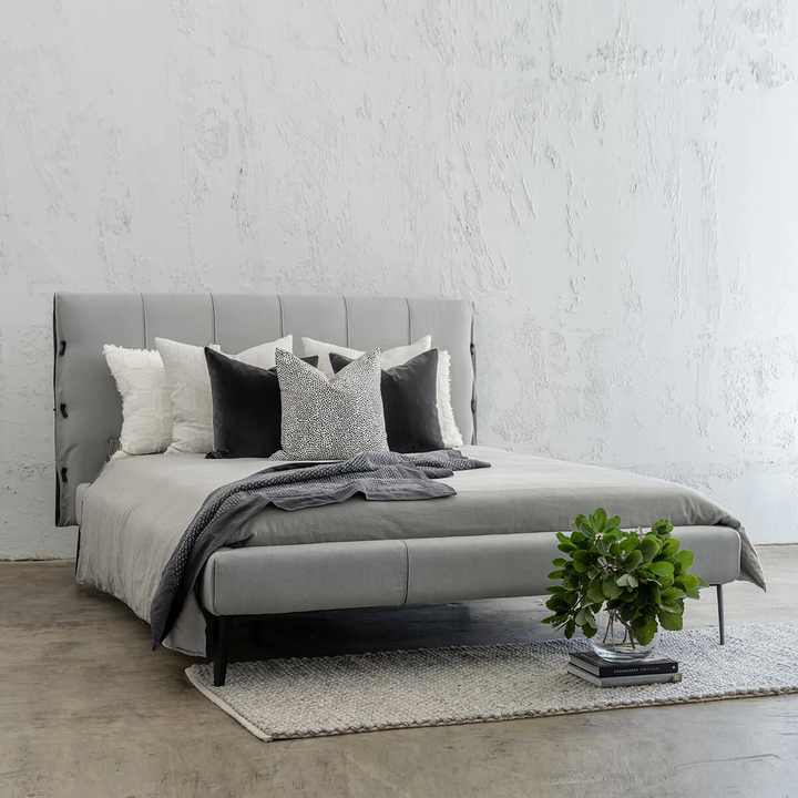 CENOVA BED FRAME  |  CASPER GREY + NOIR BLACK VEGAN LEATHER