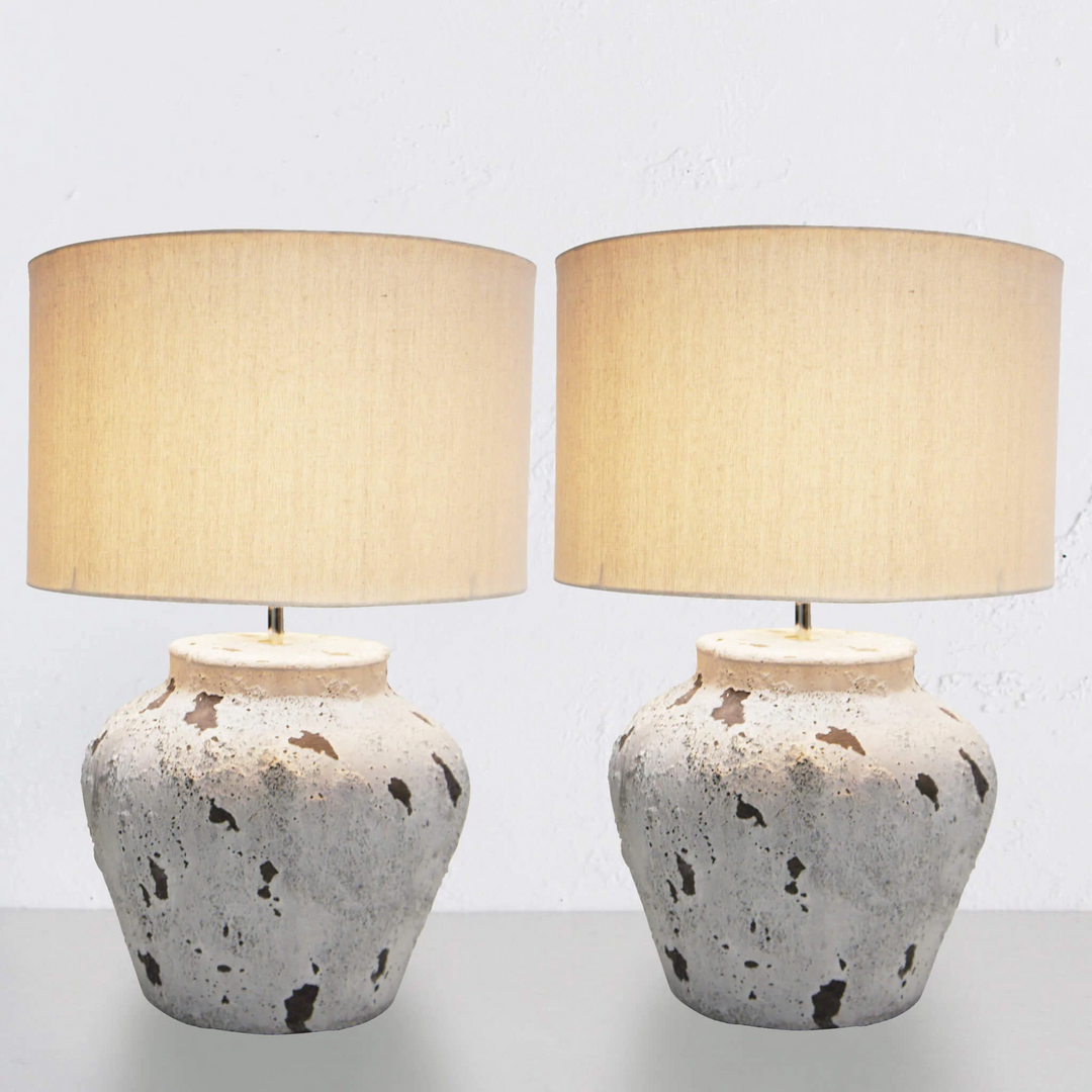 CONCRETE ROUND LAMO GLAZED LAMP 60CM BUNDLE X2  |  NATURAL + WHITE STONE