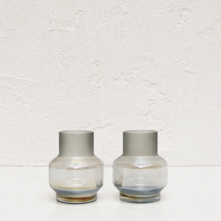 CYLINDER GLASS VASE BUNDLE X2  |  13CM  |  GREY