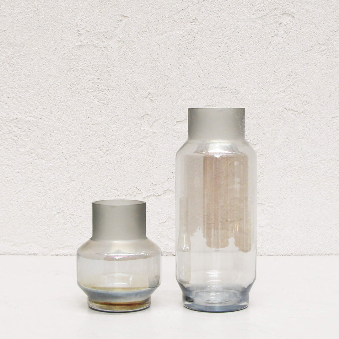 CYLINDER GLASS VASE BUNDLE X2  |  13CM + 28CM  |  GREY