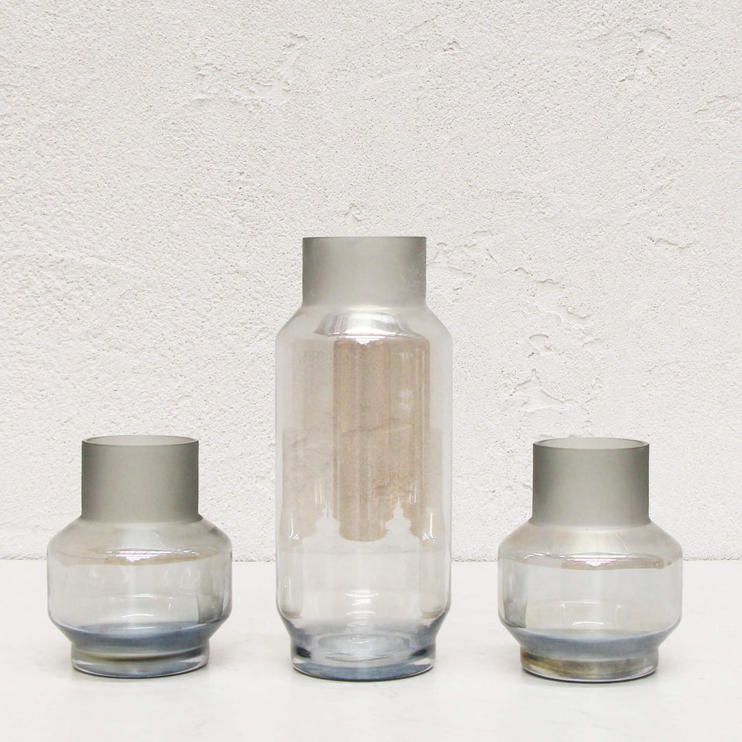 CYLINDER GLASS VASE BUNDLE X3  |  13CM + 28CM  |  GREY