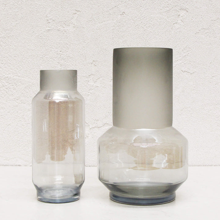 CYLINDER GLASS VASE BUNDLE X2  |  28CM + 33.5CM  |  GREY