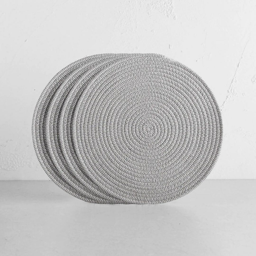 DEMI COTTON ROUND PLACEMAT  |  GREY + WHITE  |  SET OF 4